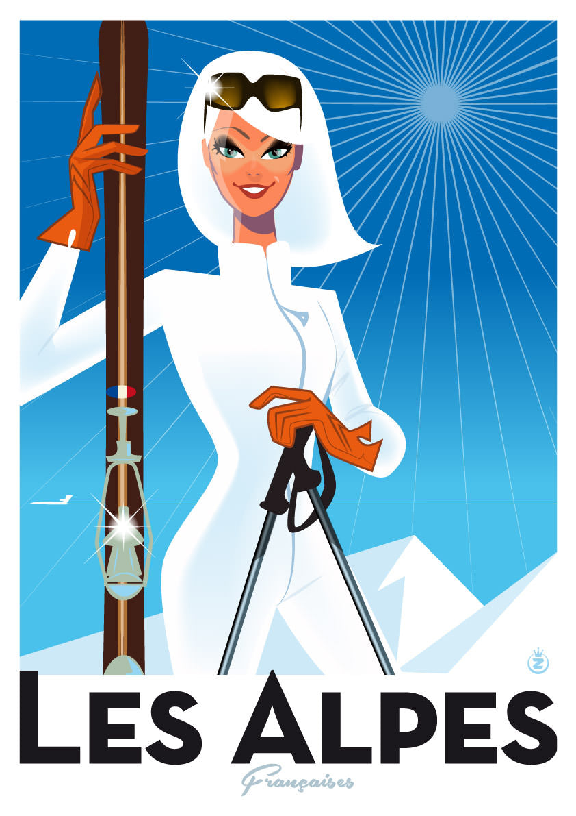 Affiche Mr Z skieuse les alpes française 