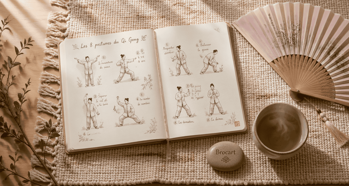Carnet illustrant les 8 postures du qi gong