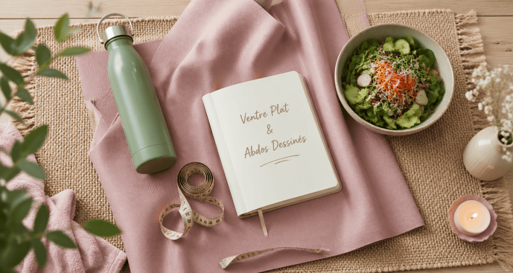 ventre plat et abdos, tapis yoga, salade