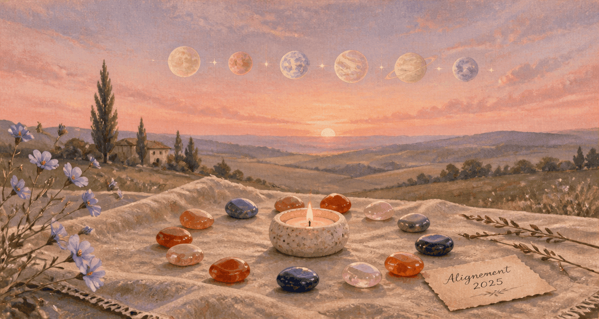 alignement des planètes signification spirituelle 2025 ciel aube pierres