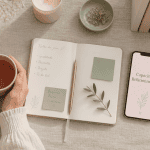 bureau élégant avec carnet et capacités relationnelles sur smartphone