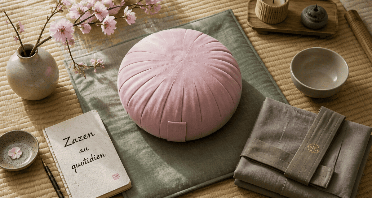 coin zen bouddhiste avec zafu et carnet zazen