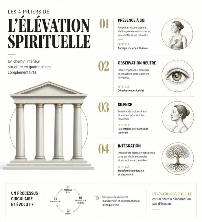 Infographie sur les piliers de l'élévation spirituelle et le processus de conscience en expansion