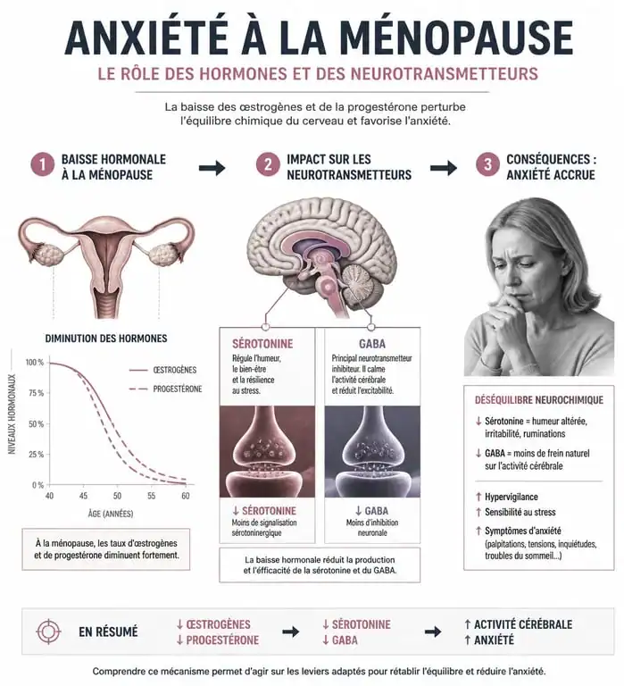 Schéma explicatif du mécanisme hormonal de l'angoisse pendant la ménopause