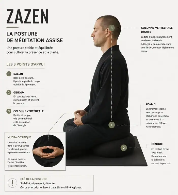 Schéma de la posture zazen pour la méditation bouddhiste