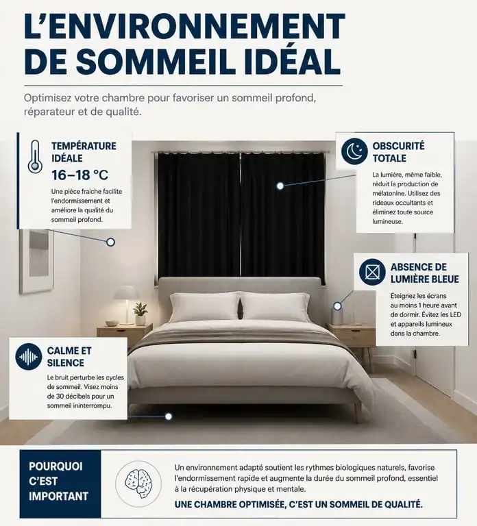 Infographie sur l'environnement de sommeil optimal pour lutter contre l'insomnie