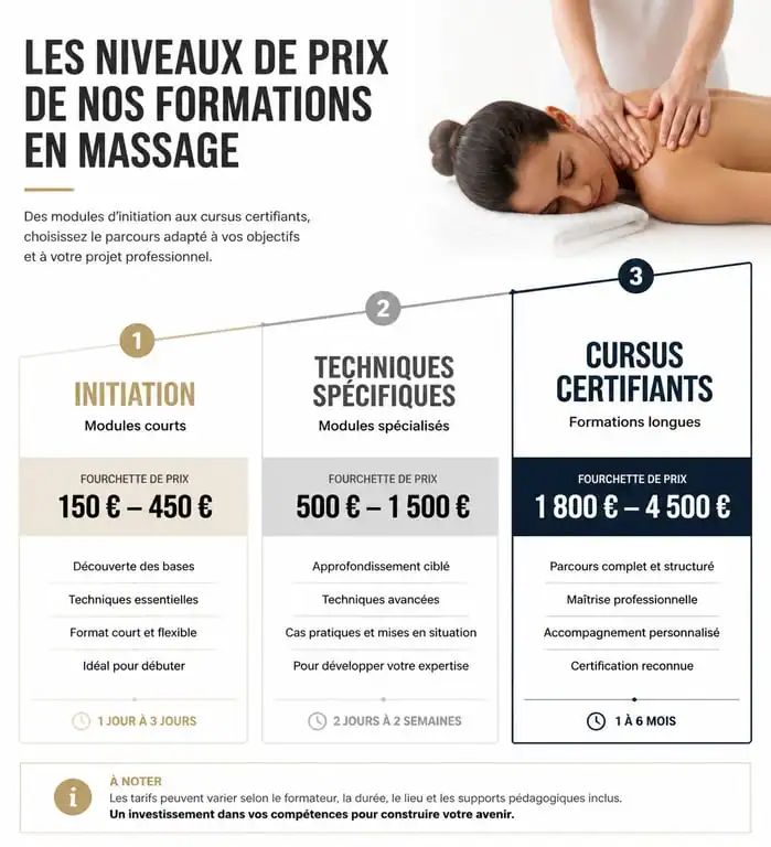 Infographie comparative des prix de formation massage bien-être