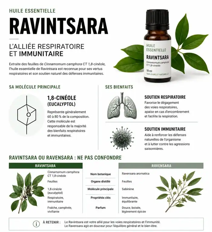 Comparaison et bienfaits de l'huile essentielle de ravintsara