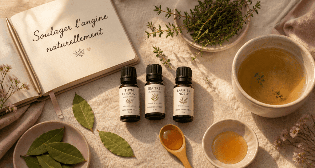 huile essentielle angine flacons miel tisane