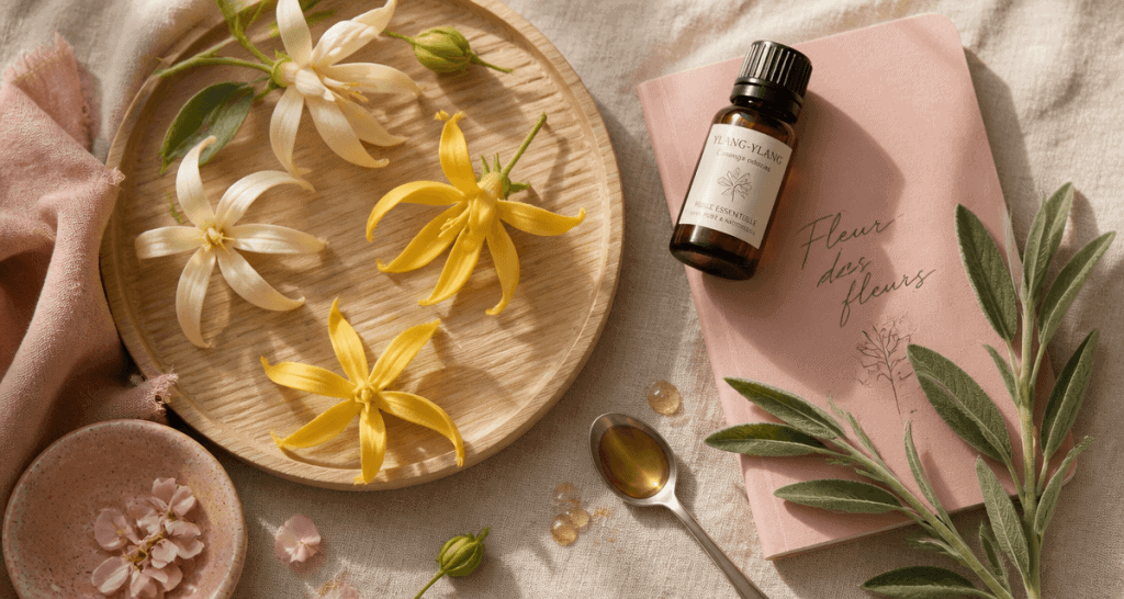 huile essentielle ylang ylang bienfaits plateau fleurs