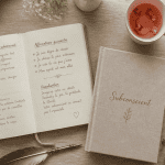 le subconscient carnet bureau flat lay