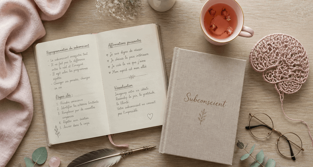 le subconscient carnet bureau flat lay