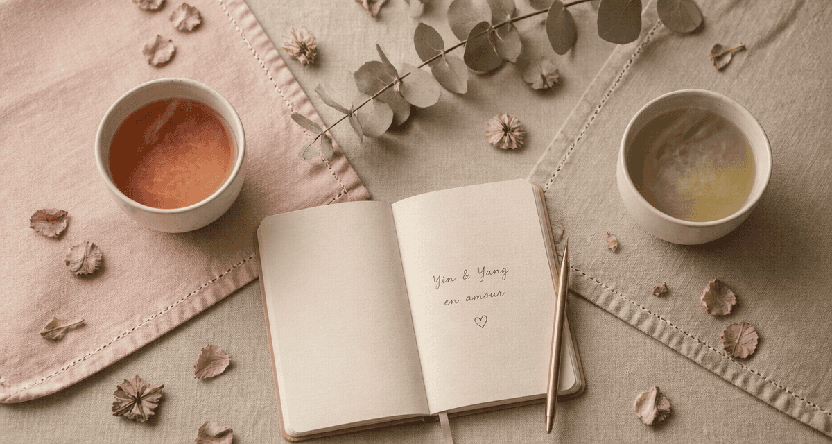 Le yin et le yang en amour, deux tasses de thé et carnet zen