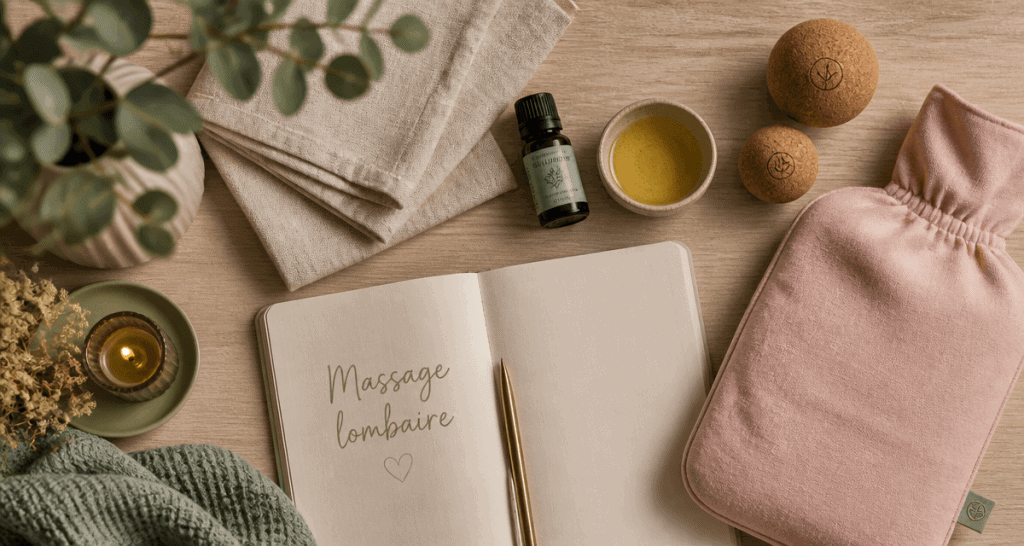 Massage du bas du dos avec accessoires sur table zen