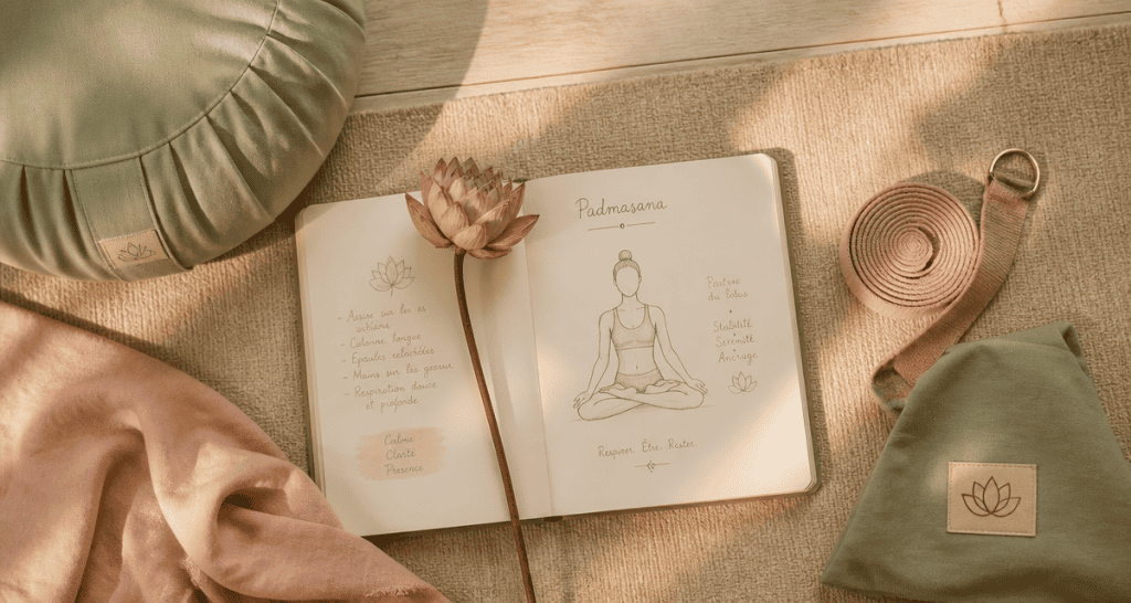 position lotus sur carnet yoga zen