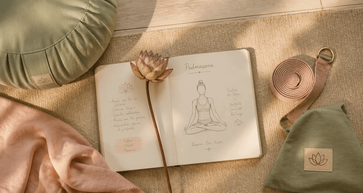 position lotus sur carnet yoga zen