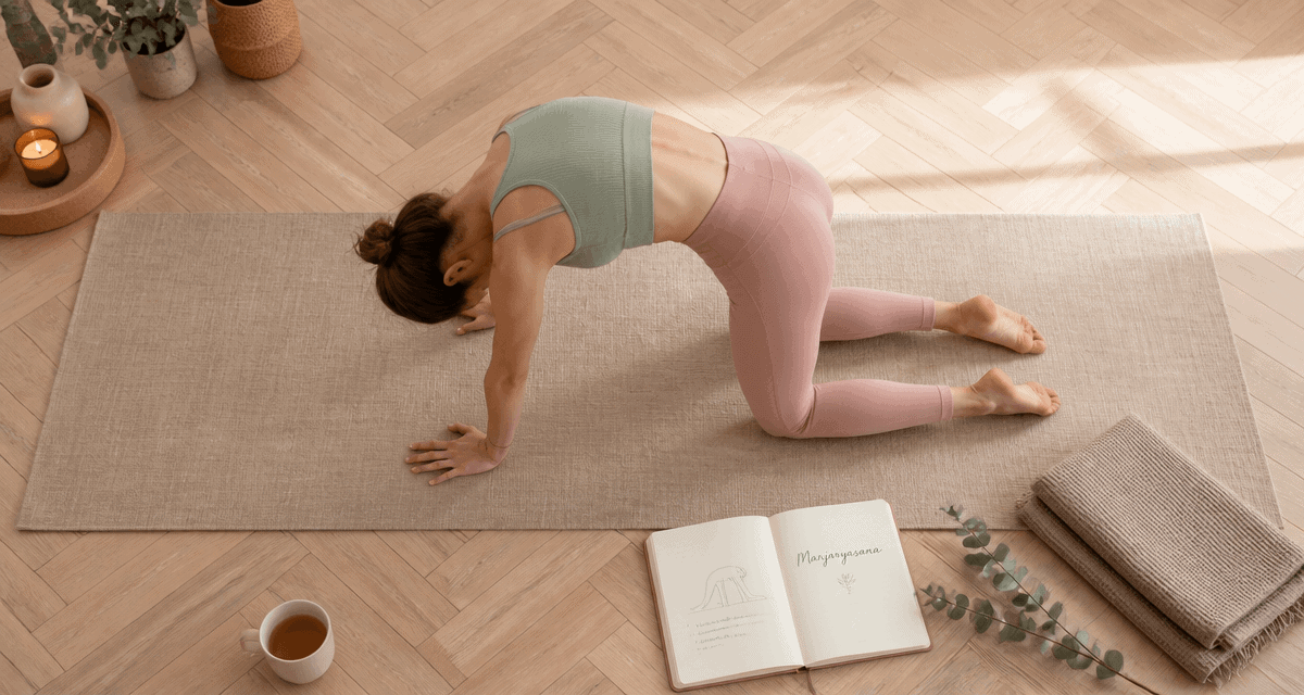 Femme en posture du chat en yoga sur tapis