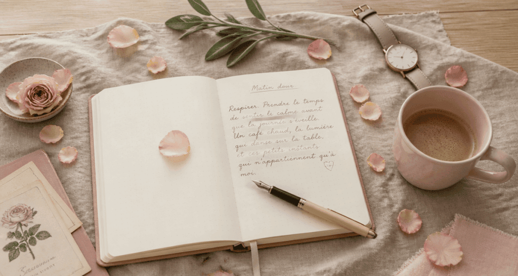 Prendre soins des autres carnet tasse rose