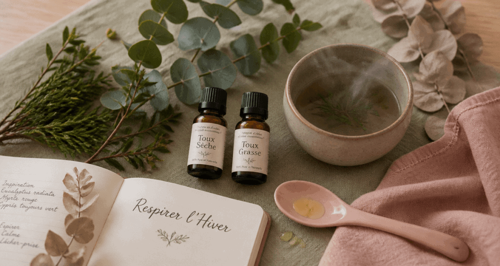 quel huile essentielle pour la toux flacons eucalyptus bol fumant