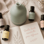 quelle huile essentielle pour diffuseur sur table avec flacons et diffuseur