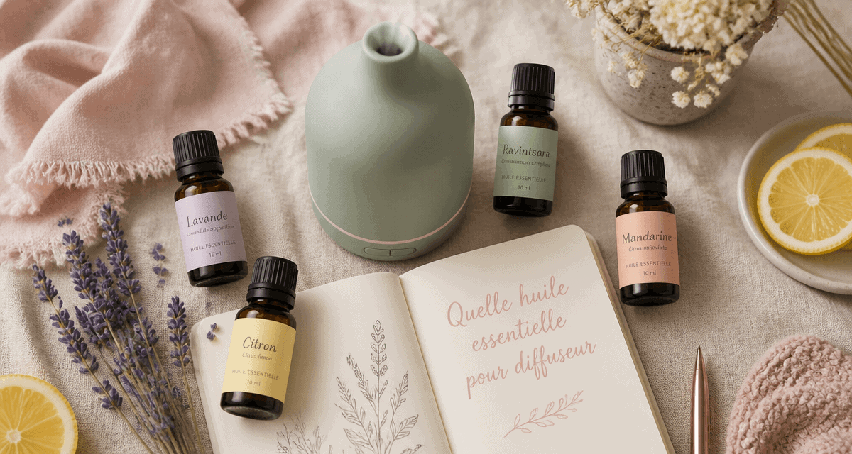 quelle huile essentielle pour diffuseur sur table avec flacons et diffuseur