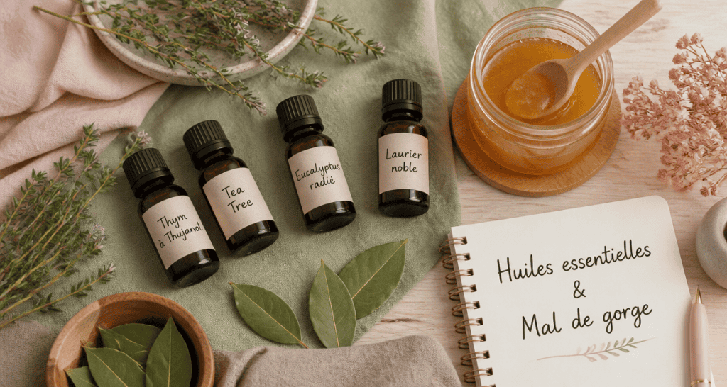 quelle huile essentielle pour le mal de gorge flacons huiles essentielles et miel
