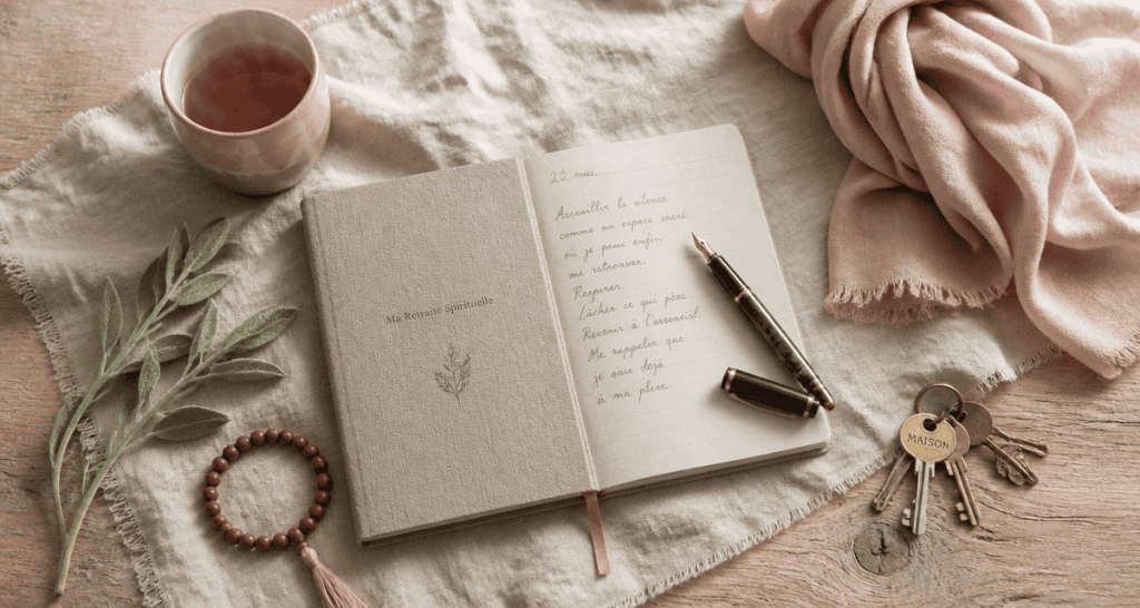 retraite spirituelle femme seule carnet et objets