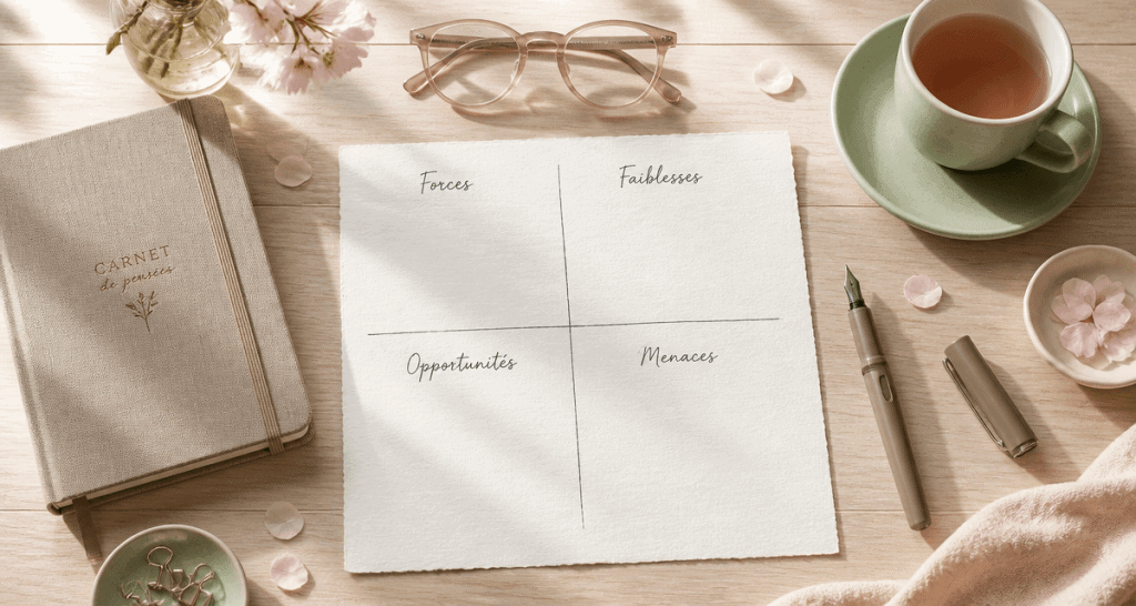 swot personnel quadrants sur bureau élégant