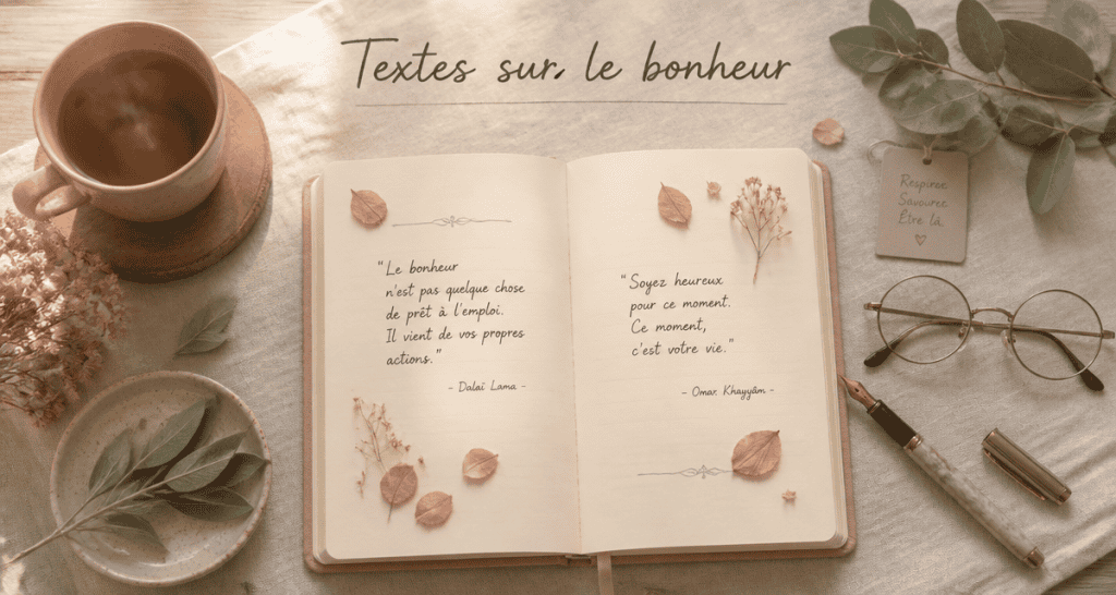 textes sur le bonheur carnet tasse fleurs