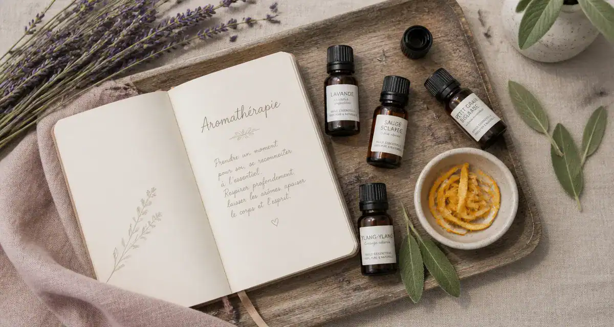 aromathérapie définition plateau huiles essentielles flat lay