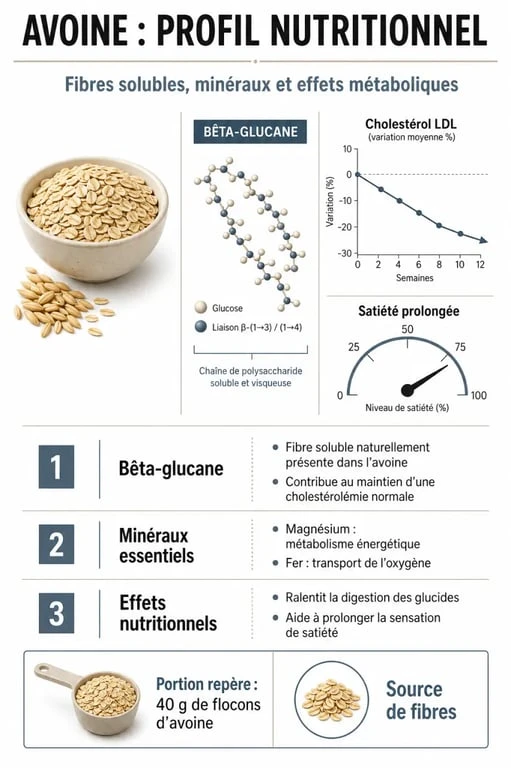 Infographie des bienfaits de l'avoine sur la santé, le cholestérol et la digestion