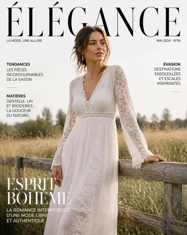 Robe blanche bohème style empire en dentelle pour un look chic et estival