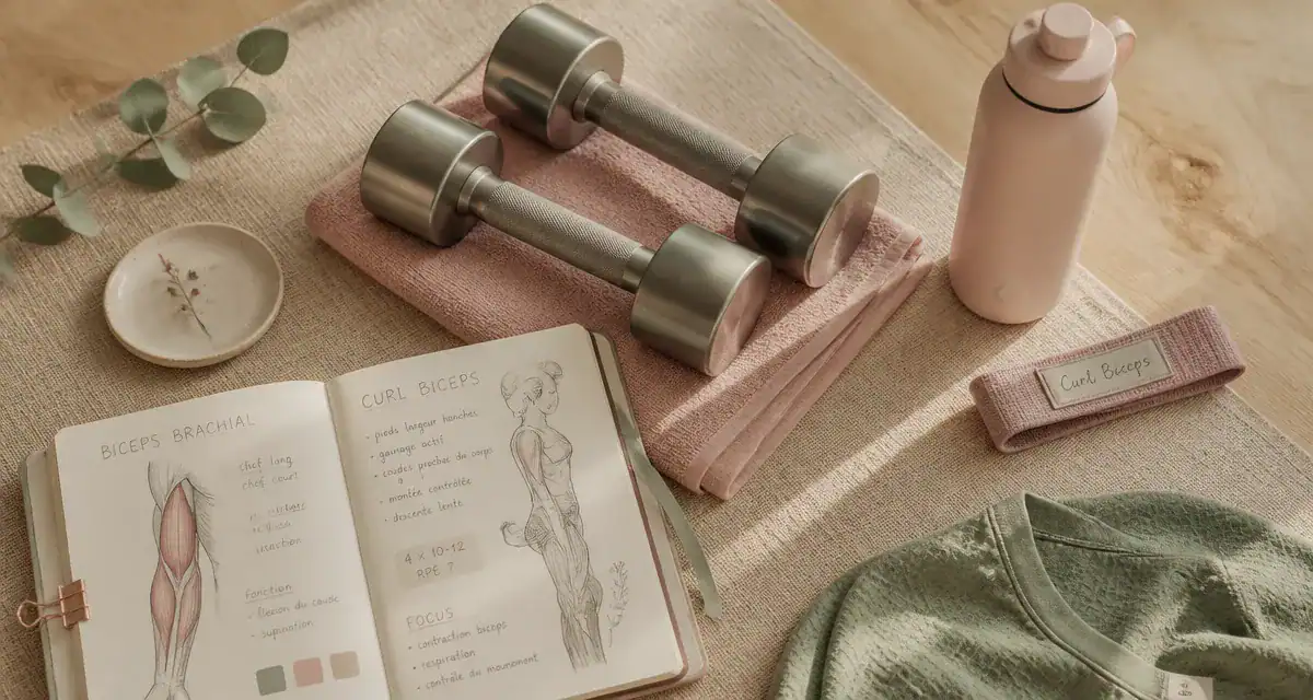 exercice bicep avec haltere sur table bois