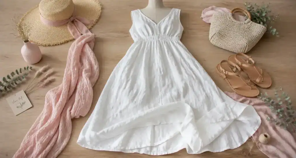 Longue robe blanche été en lin, coton ou dentelle