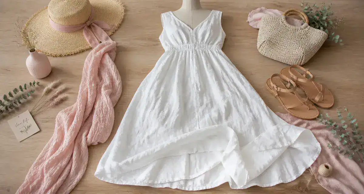Longue robe blanche été en lin, coton ou dentelle