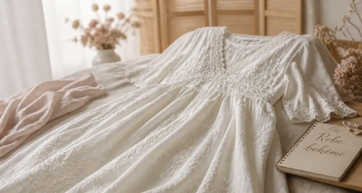 Ma boheme robe blanche bohème en dentelle, plis fluides et lin naturel