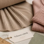 Matiere côtelée : velours côtelé taupe et maille côtelée rose, échantillons
