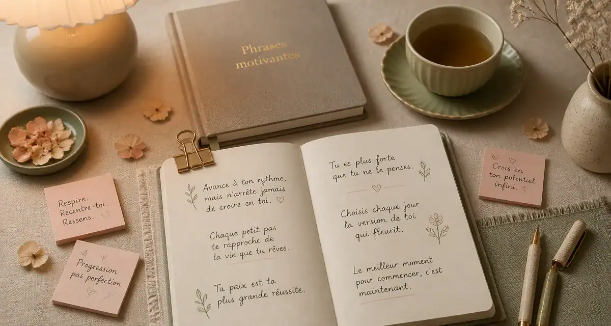 bureau avec phrases motivantes travail manuscrites