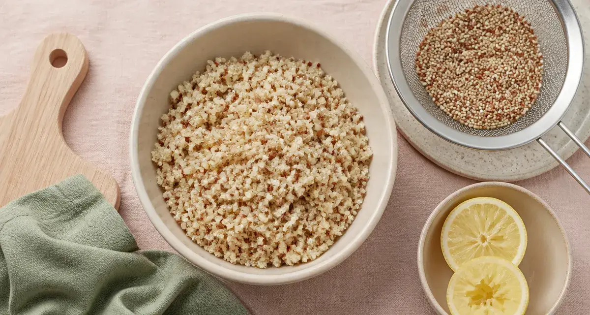 Qu est ce que le quinoa : salade de quinoa et graines cuites, citron et rinçage