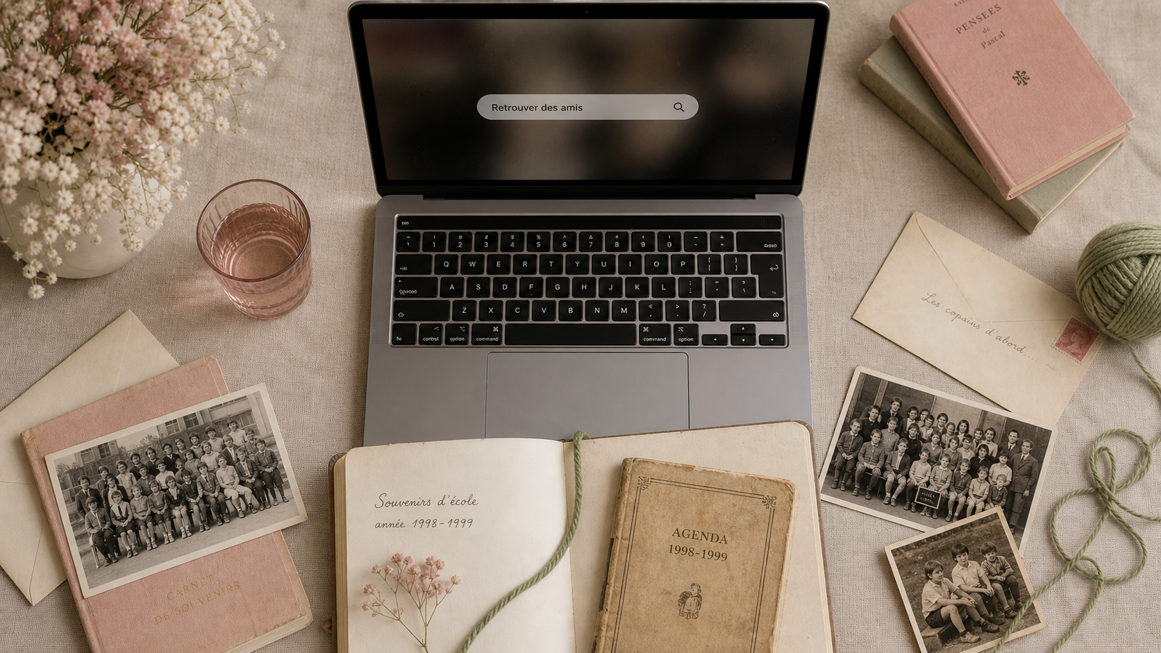 Retrouver des amis perdus de vue : photos et carnet sur table