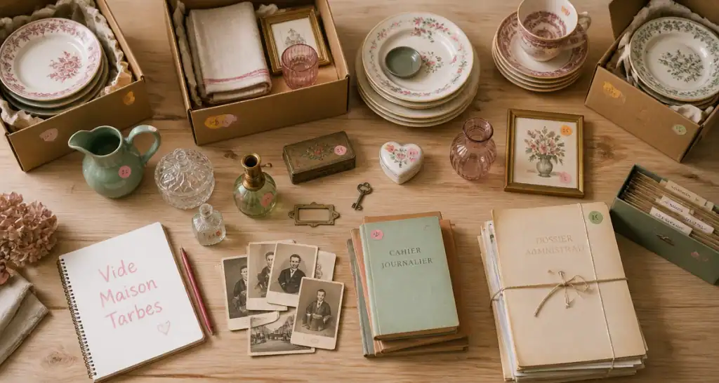 vide maison tarbes table avec cartons et objets