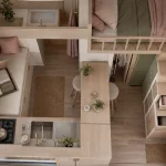 Aménagement tiny house pour optimiser 20 m² : table escamotable, banquette et mezzanine