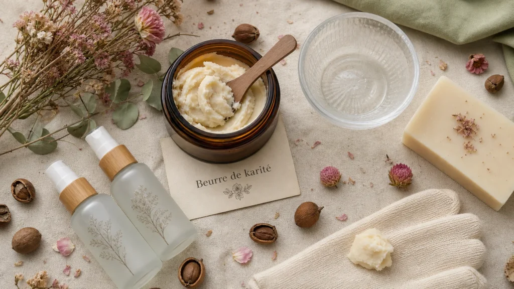 Beurre de karité utilisation sur peau et cheveux, soin lèvres