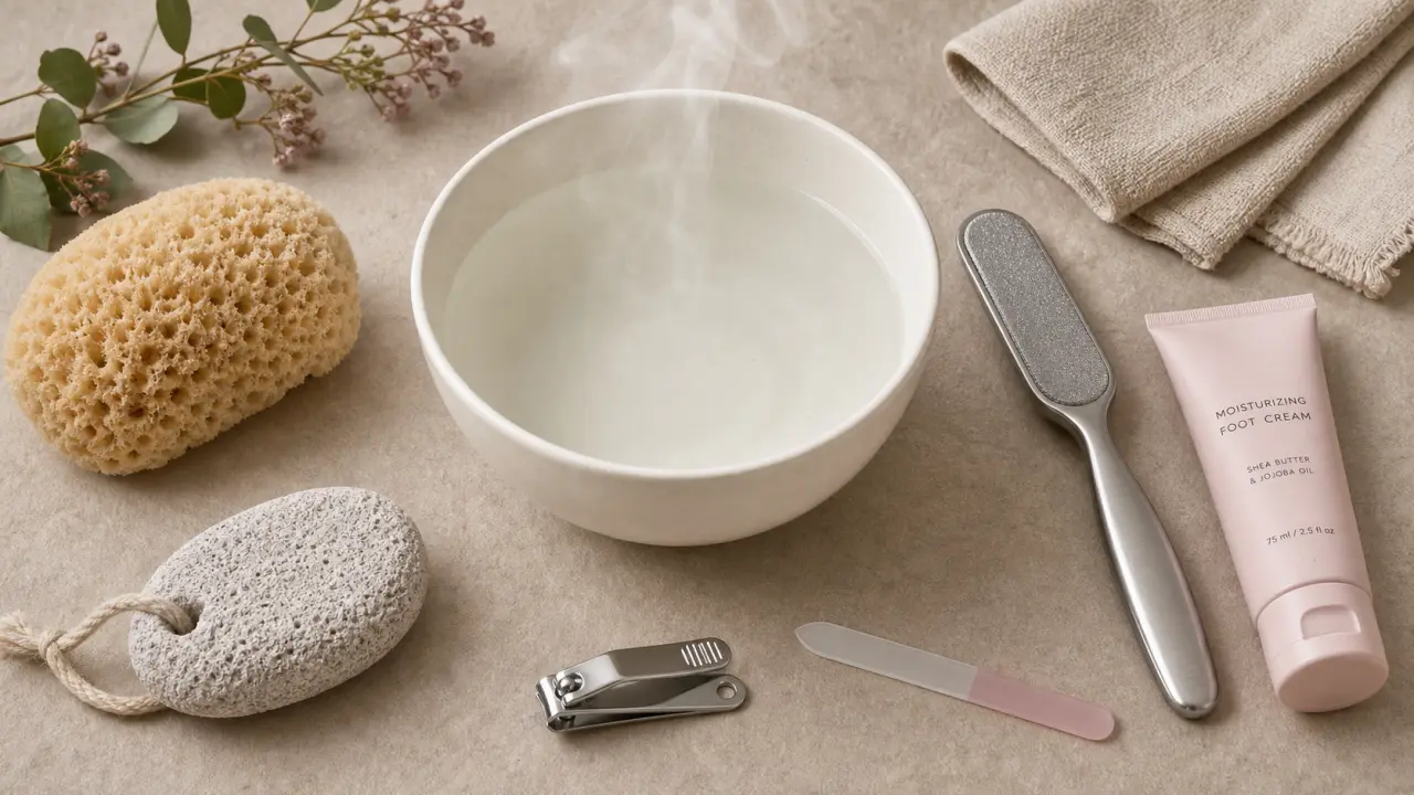 Comment avoir de beaux pieds : bain tiède 37°C, gommage léger, hydratation