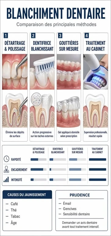 Blanchir ses dents : comparaison des méthodes, causes du jaunissement et précautions pour l’émail et les gencives