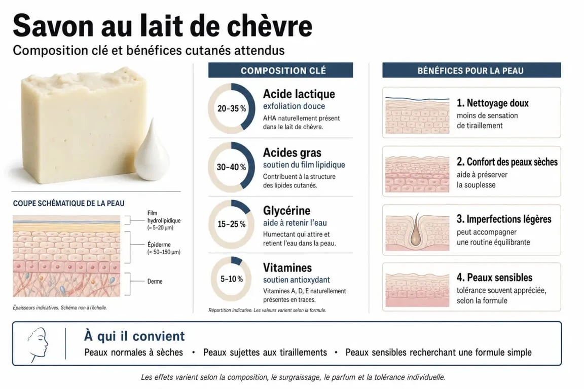 Infographie sur les bienfaits du savon lait de chèvre bienfaits pour la peau