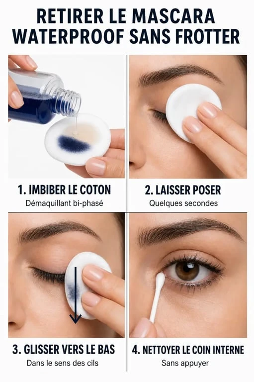 Comment enlever le mascara waterproof en 4 étapes avec démaquillant bi-phasé et coton doux