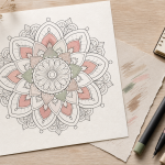 Feutre coloriage adulte sur papier avec mandala