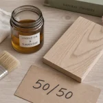 Huile de lin essence de térébenthine 50/50 sur bois, chiffon et pinceau