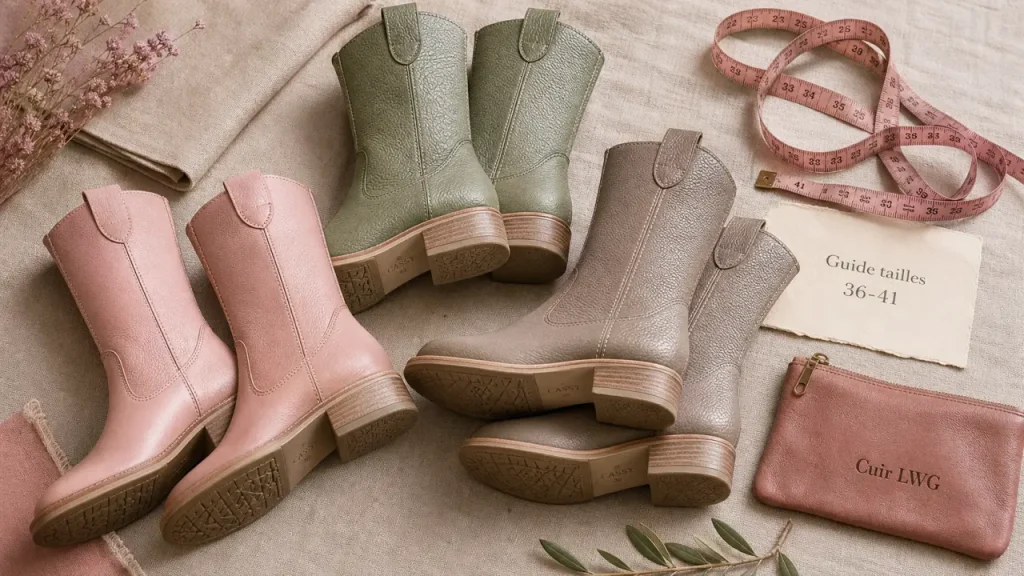 Cuir certifié LWG, talon 8 cm et tailles 36 à 41 : comment choisir vos bottes Cassy ?